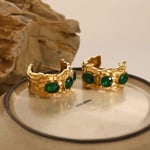 Green & Gold / 1 Pair Classic Series Retro Cross Stainless Steel  Gold Color Zircon Women's Earrings Picture4